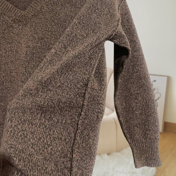 BCBGeneration Brown Tan Ribbed V-Neck Sweater, Exposed Seams, Size XXS - Cotton - Picture 7 of 16